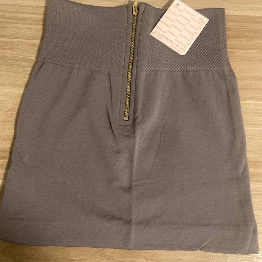 NEW Spandex mini skirt S M Connection 18 gray Fits Size 2-8 Shapewear Zipper